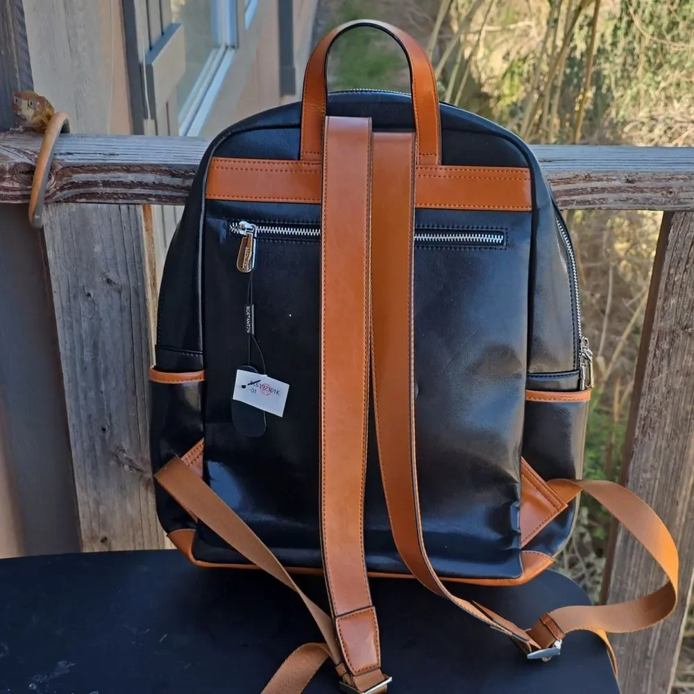 BOSTANTEN Two-Tone Leather Laptop Backpack Black & Brown | Quiet Luxury Work Bag